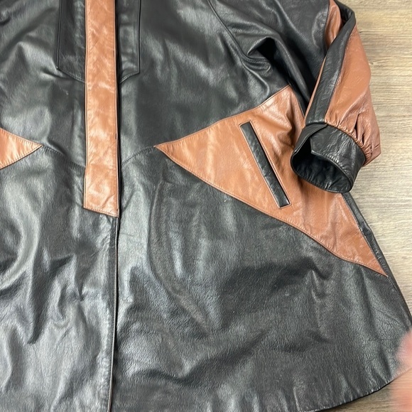 Vintage ROAMAN'S 80s PATCHWORK Brown Black Leather Jacket A line, size Medium - Picture 8 of 12